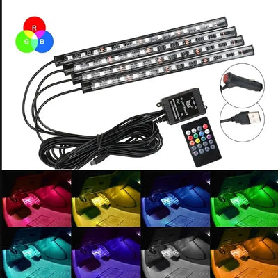Éclairage d'Ambiance LED 8 Couleurs Télécommande Voiture