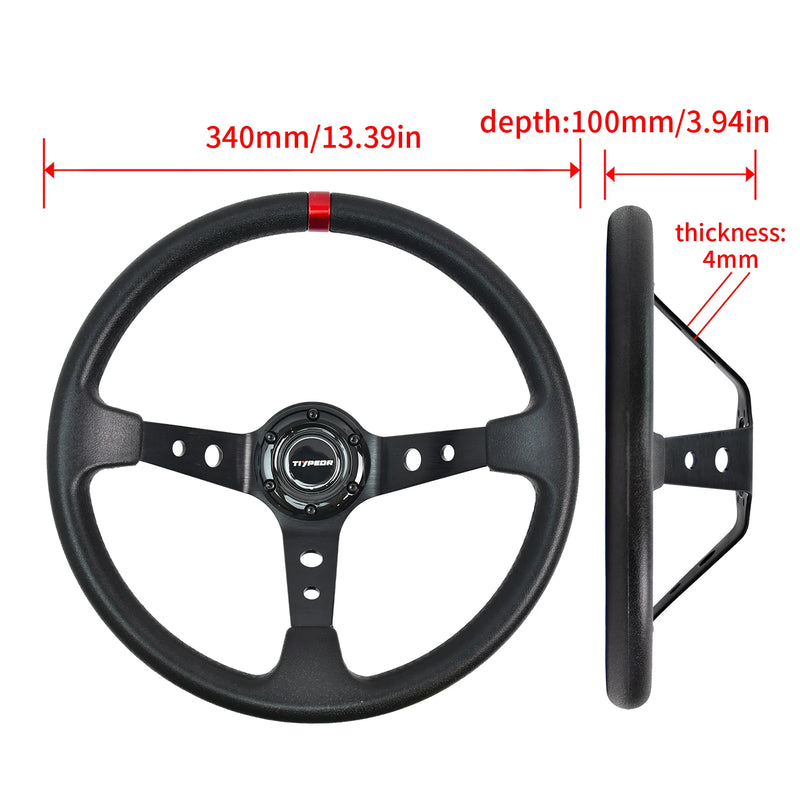Volant Sport 350 mm Cuir PU Moyeu 6 Vis Plat Profond Universel