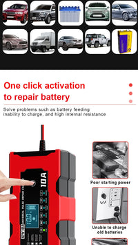 Chargeur de Batterie Voiture 12V 10A Intelligent LiFePO4 AGM Gel