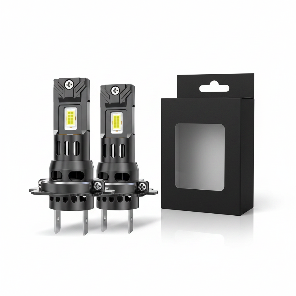 Ampoules LED H7 H1 H4 Canbus 6000K 12V kit auto, fond blanc studio