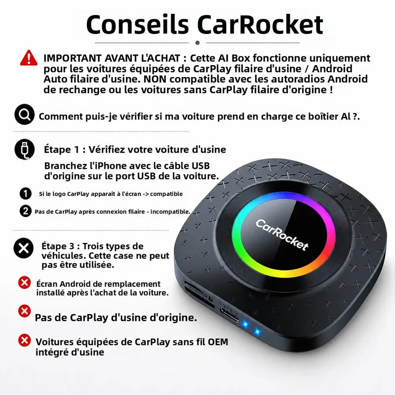 Boîtier CarPlay CarRocket Plus Android 15 4G GPS Sans Fil