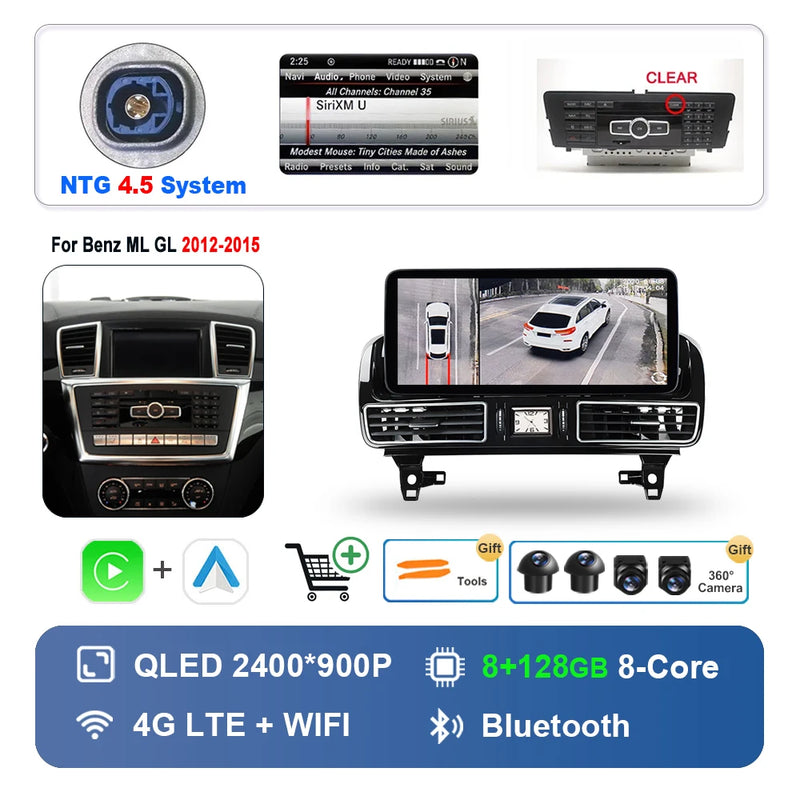 Autoradio Android 16 Mercedes ML GL GLE GLS W166 X166 2012-2019 Écran 12,3 pouces CarPlay NTG