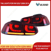 Feux Arrière LED VLAND Volkswagen Golf 6 Séquentiel Ambre 2008-2014