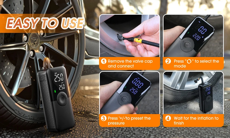 Gonfleur de Pneus Électrique Portable Carsun Rechargeable avec Écran Numérique pour Voiture, Vélo et Ballon