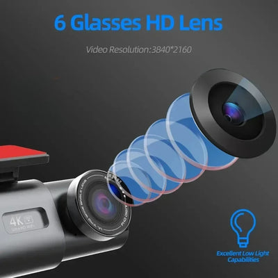Dashcam 4K Double Objectif Wi-Fi GPS Vision Nocturne