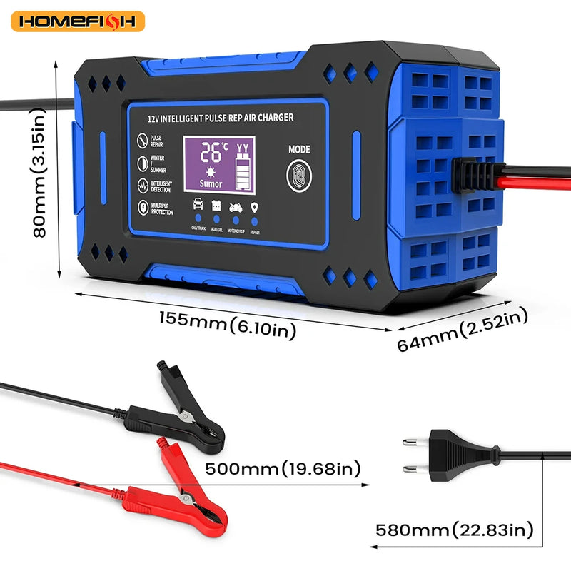 Chargeur de Batterie Voiture 12V 6A Intelligent à Impulsions