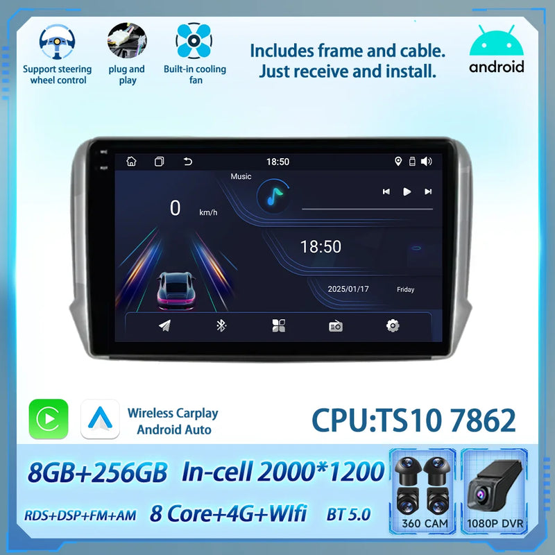 Autoradio CarPlay Peugeot 208 2008 2012-2018 Android Écran Tactile