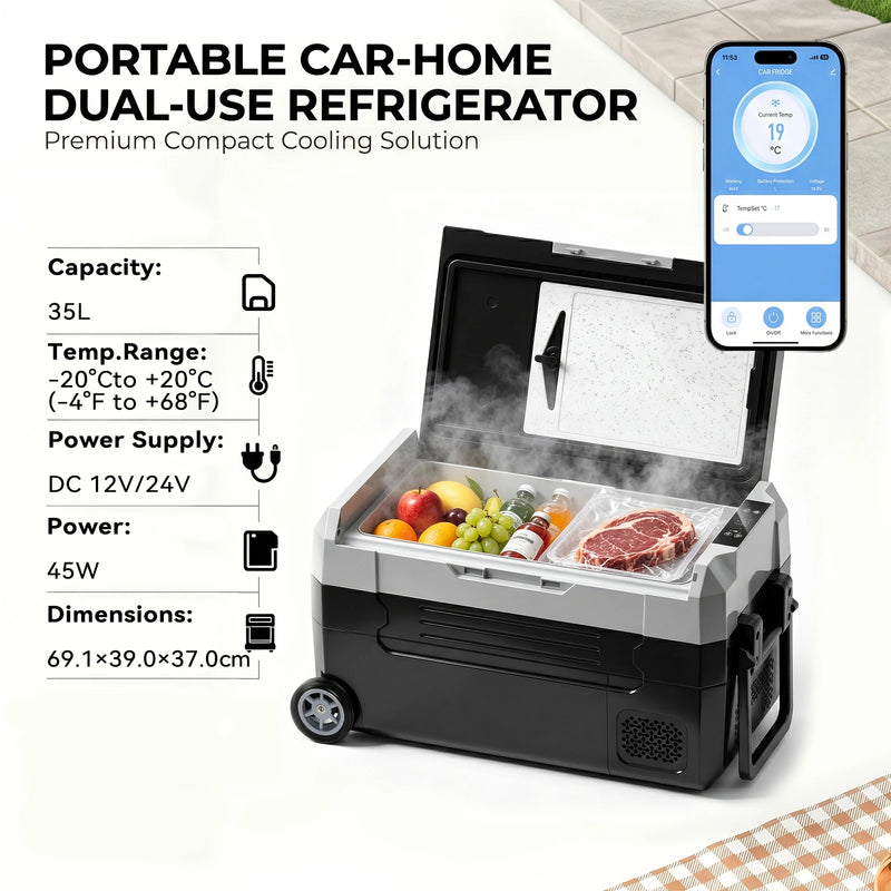 Réfrigérateur de Voiture Podofo 35 L 45 L 55 L Glacière Électrique à Compresseur avec Application et Roues