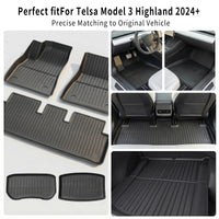 Tapis de Sol Tesla Model 3 Highland 2024-2026 TPE Ensemble 3 à 12 Pièces Simple ou Double Couche