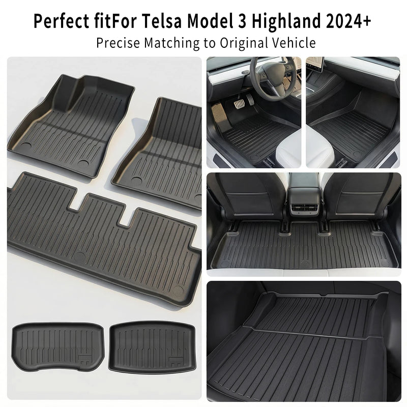 Tapis de Sol Tesla Model 3 Highland 2024-2026 TPE Ensemble 3 à 12 Pièces Simple ou Double Couche