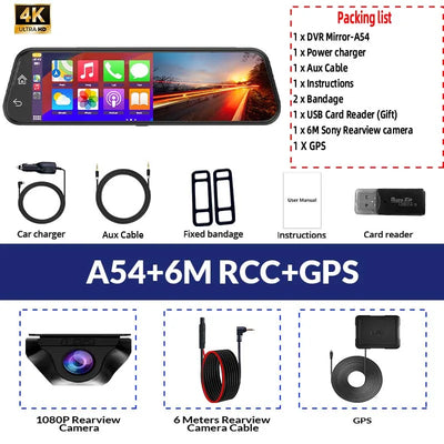 Dashcam A54 10 Pouces 4K CarPlay Sans Fil