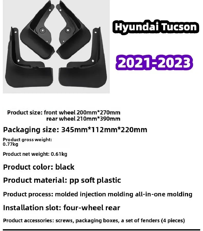 Garde-Boue Hyundai Tucson NX4 2021-2023 Jeu de 4 Bavettes Avant et Arrière en Plastique Souple