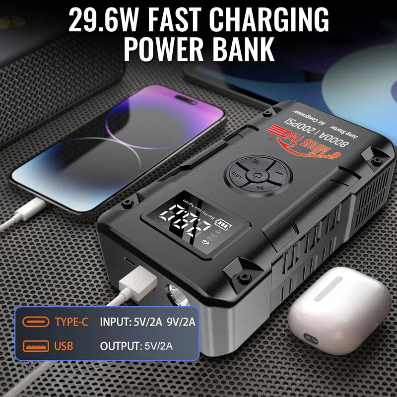 Booster de Batterie Voiture 8000A avec Compresseur 200 PSI