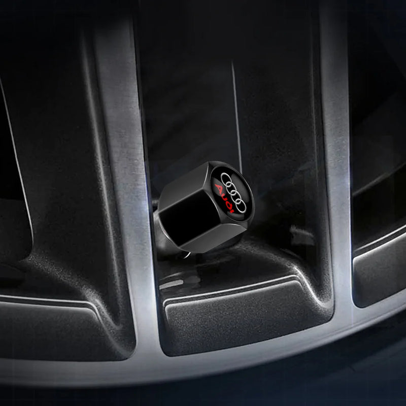 Bouchons de Valve Audi Métal Noir avec Porte-Clés Démonte-Valve