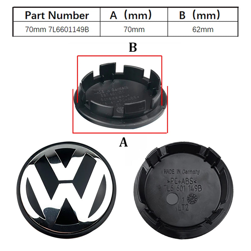Cache-Moyeux Volkswagen VW Golf Polo Passat 55mm 76mm — vue en situation