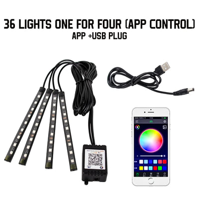 Éclairage d'Ambiance LED RGB 72 Diodes Bluetooth Voiture