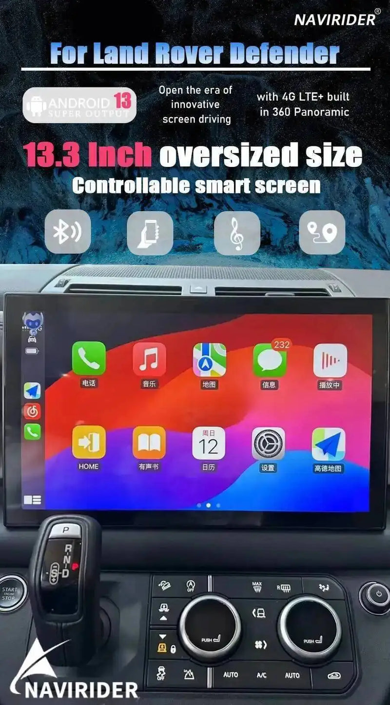 Autoradio Android 13,3 Pouces Land Rover Defender 2020-2024 Écran Tactile CarPlay Sans Fil Android Auto