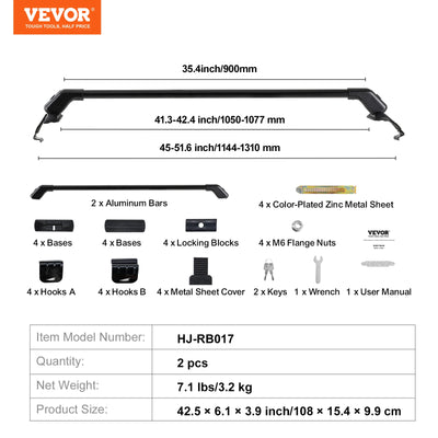 Barres de Toit Universelles 105 cm Sans Rails