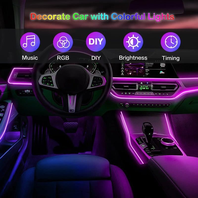 Kit Éclairage d'Ambiance LED RGB Intérieur Voiture Fibre Optique Télécommande