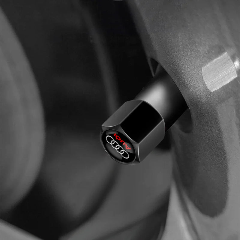 Bouchons de Valve Audi Métal Noir avec Porte-Clés Démonte-Valve