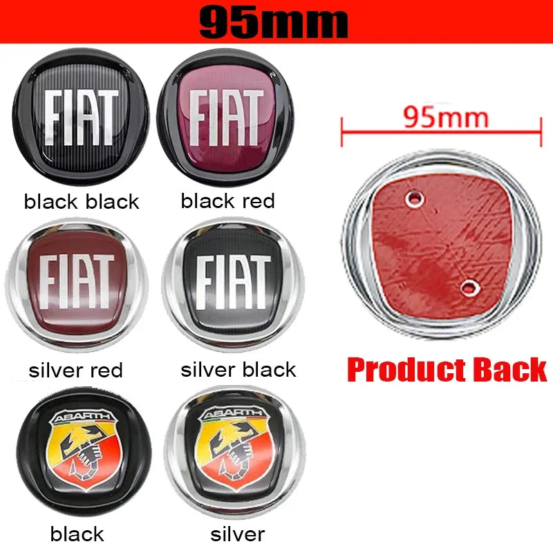 Emblème Logo Fiat 500 Panda Tipo Abarth Strada 600 500L Mobi en ABS 75 85 95 100 120 mm Avant et Arrière