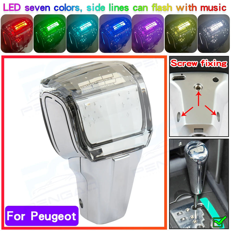 Pommeau de Vitesse Peugeot Cristal LED 7 Couleurs pour Boîte Automatique 206 207 307 308 3008 2008 RCZ
