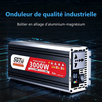 Convertisseur 12V 24V 220V Pur Sinus 1200 à 3000 W Onduleur Voiture Écran LCD