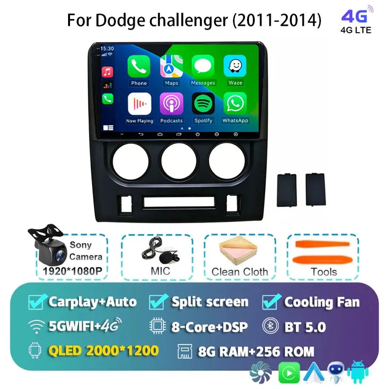 Autoradio Android 16 Dodge Challenger 2011-2014 Écran QLED CarPlay GPS Caméra DVR