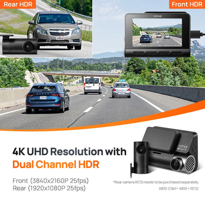 Dashcam 70mai A810 4K Avant Arrière GPS ADAS