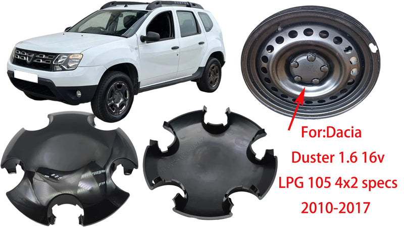 Cache-Moyeux Dacia Duster 2010-2017, Lot de 4, Jantes 16 Pouces, ABS Noir, 129 mm