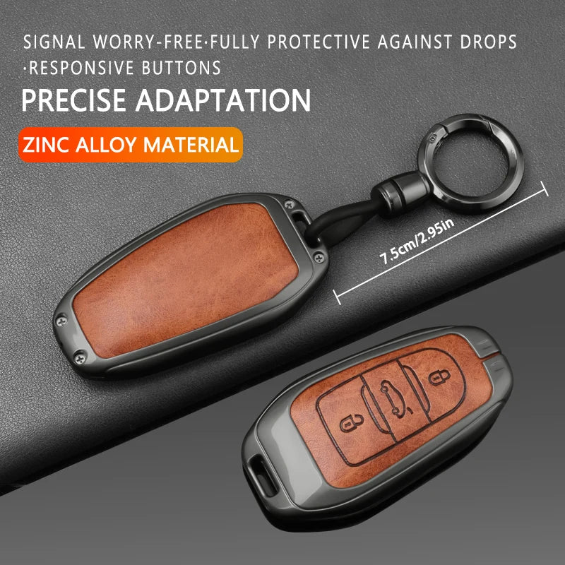 Étui de Protection Clé Peugeot 208 308 3008 Citroën C3 C5 Aircross DS Alliage de Zinc et Cuir