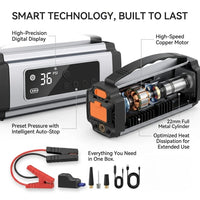 Booster de Batterie Voiture 12V avec Compresseur 150 PSI Écran Numérique