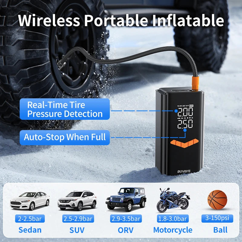 Booster de Batterie Voiture 4 en 1 avec Compresseur 150 PSI 25 L/min