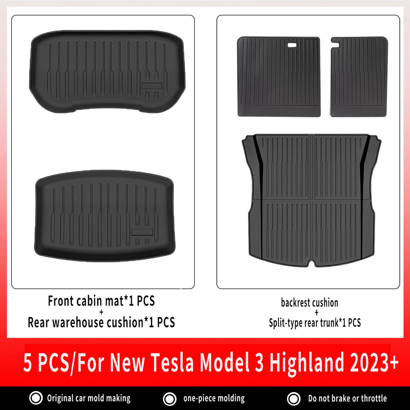 Tapis de Sol Tesla Model 3 Highland 2024-2026 TPE Ensemble 3 à 12 Pièces Simple ou Double Couche