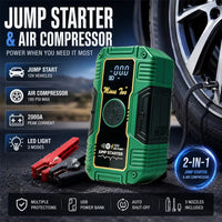 Booster de Batterie 2000A 12V Compresseur d'Air et Lampe LED