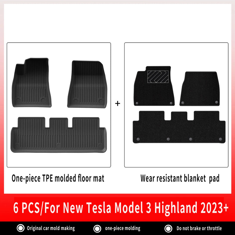 Tapis de Sol Tesla Model 3 Highland 2024-2026 TPE Ensemble 3 à 12 Pièces Simple ou Double Couche