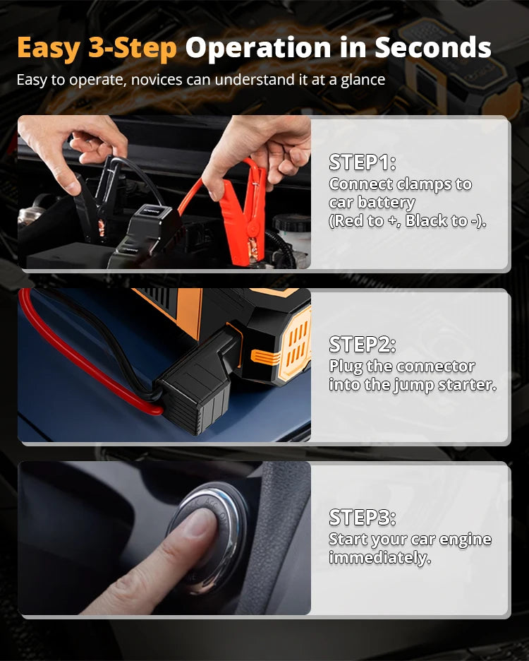 Booster de Batterie Voiture 6500A avec Compresseur 150 PSI 3 en 1