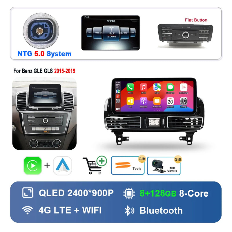 Autoradio Android 16 Mercedes ML GL GLE GLS W166 X166 2012-2019 Écran 12,3 pouces CarPlay NTG