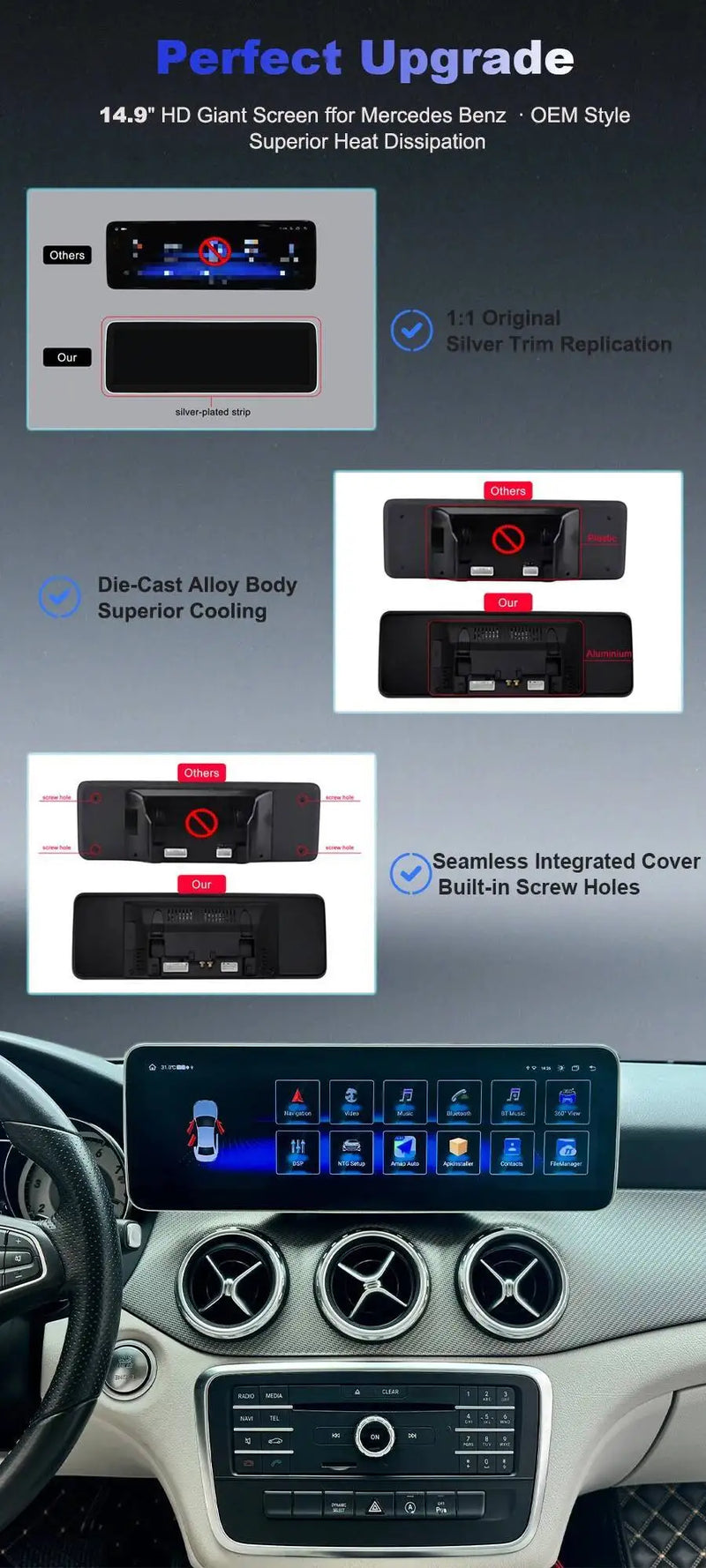 Autoradio Android Mercedes-Benz GLC X253 et C 2015-2018 Écran 14,9 pouces CarPlay GPS