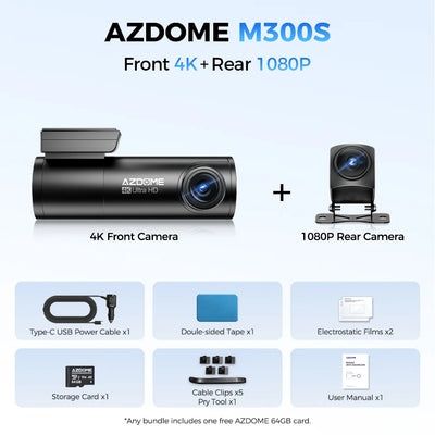 Dashcam AZDOME M300S 4K Avant Arrière GPS WiFi
