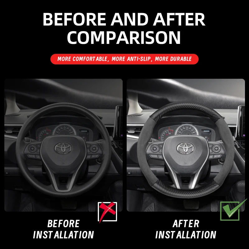 Couvre Volant Toyota Yaris, Corolla, C-HR, RAV4, Hilux, Aygo en Daim et Carbone, Tailles S, M et L