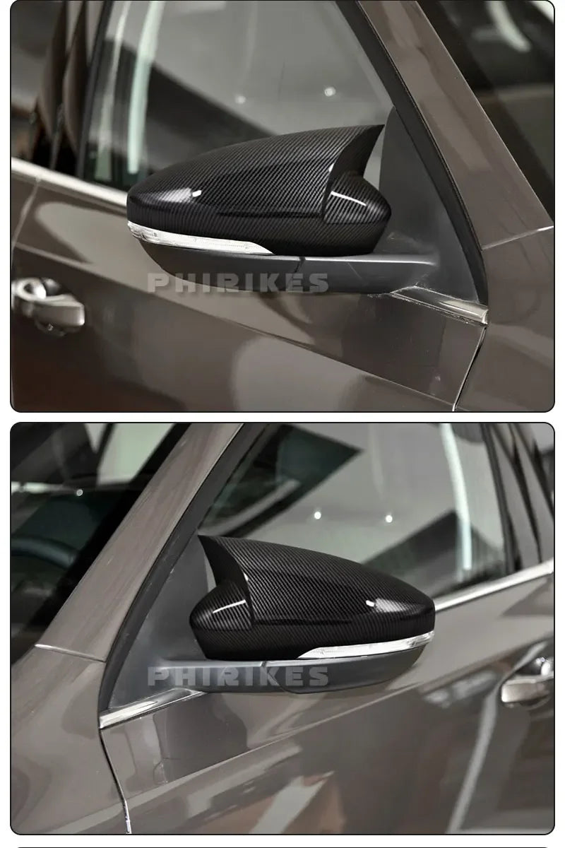 Coques de Rétroviseur Skoda Octavia 3 2013-2019 et VW T-Roc T-Cross 2018-2021 Style Bec, Aspect Carbone ou Noir Brillant
