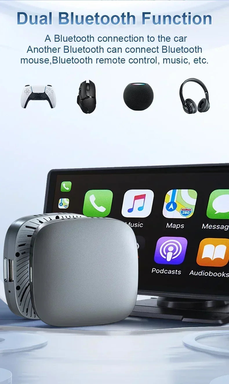 Boîtier CarPlay AI Box Android 13 Sans Fil 2 Go RAM Gris ou Noir