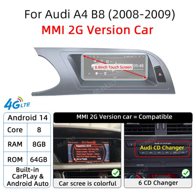 Autoradio CarPlay Sans Fil Audi A4 B8 2008-2009