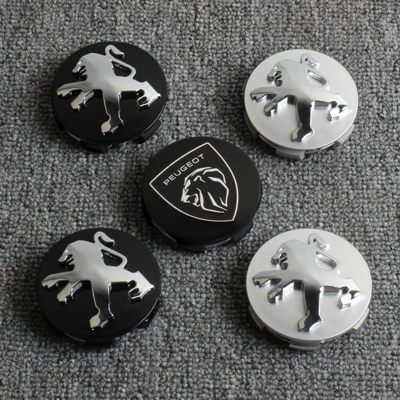 Cache-Moyeux Peugeot 60 mm, Lot de 4, Lion Noir, Argent ou Nouveau Blason, 206 à 508, 2008, 3008, 5008