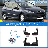 Garde-Boue Peugeot 308 I T7 2007-2013 Jeu de 4 Bavettes Avant et Arrière Noires