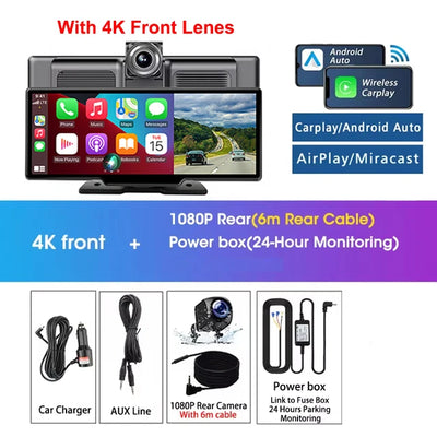 Dashcam Srnubi 10,26 Pouces 4K CarPlay Android Auto