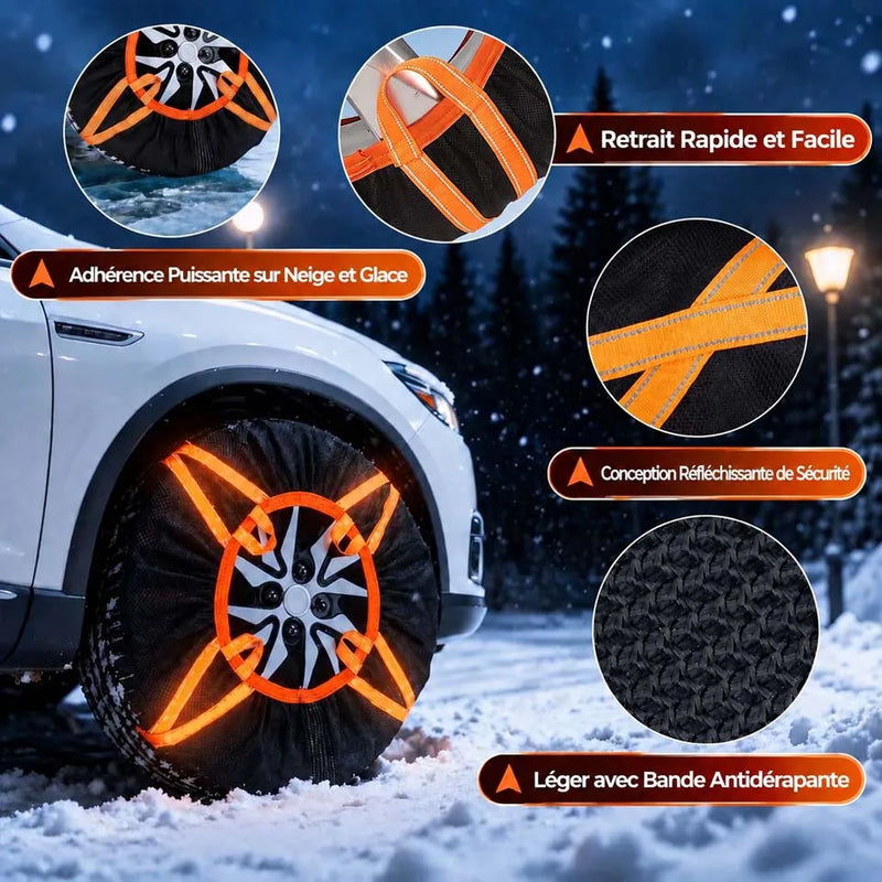 Chaussettes à Neige Voiture Antidérapantes Bandes Réfléchissantes et Boucles de Traction