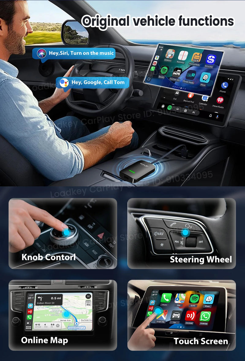 Boîtier CarPlay CarlinKit CP2A Pro Sans Fil Android Auto Wi-Fi 5 GHz