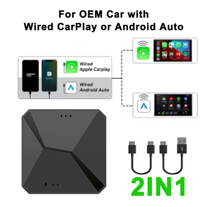 Boîtier CarPlay Android Auto Sans Fil AI Box Android 13 Bluetooth 5.0 GPS
